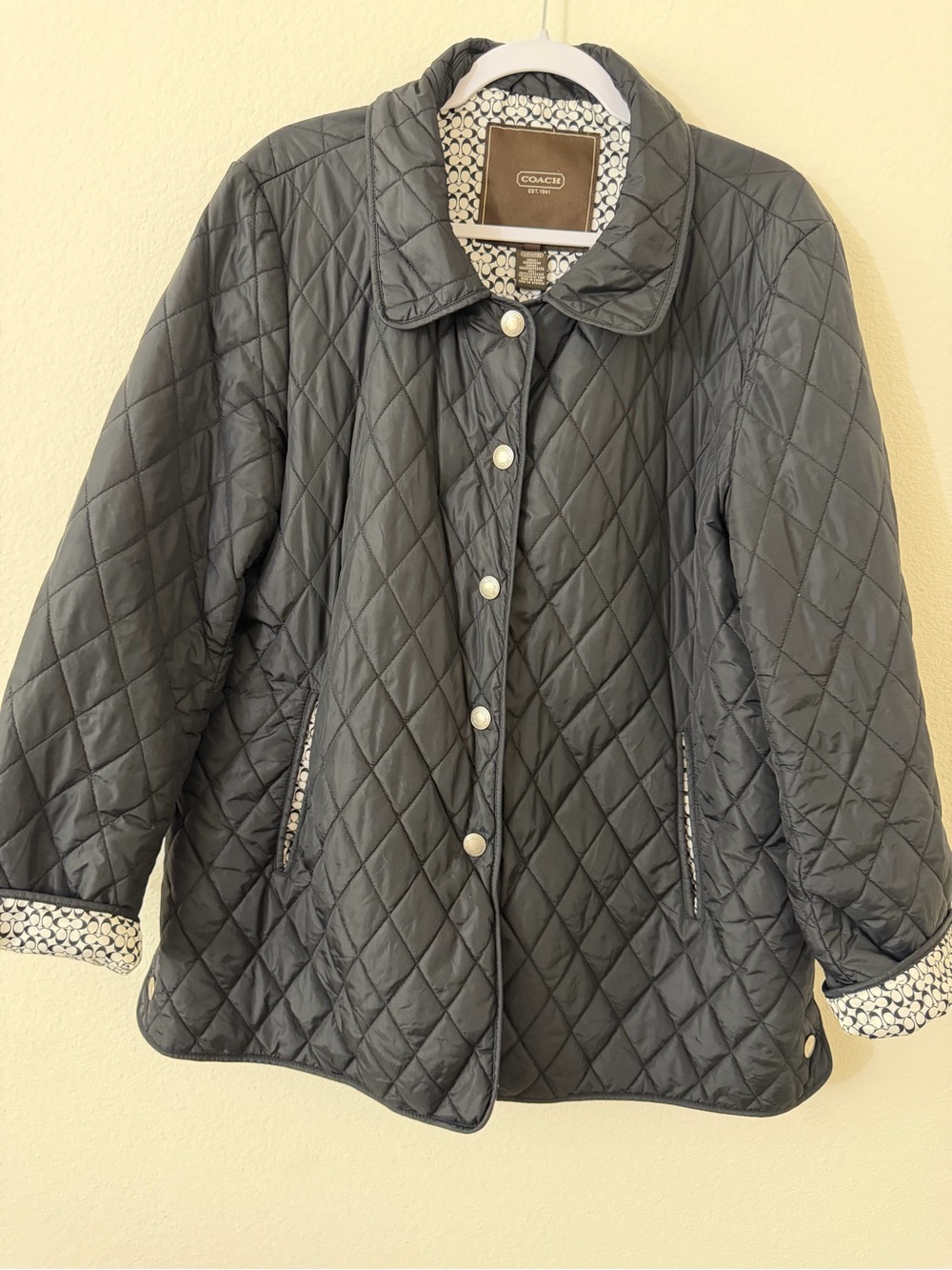 Coach women’s Quilted Black Jacket with Contrast Trim
